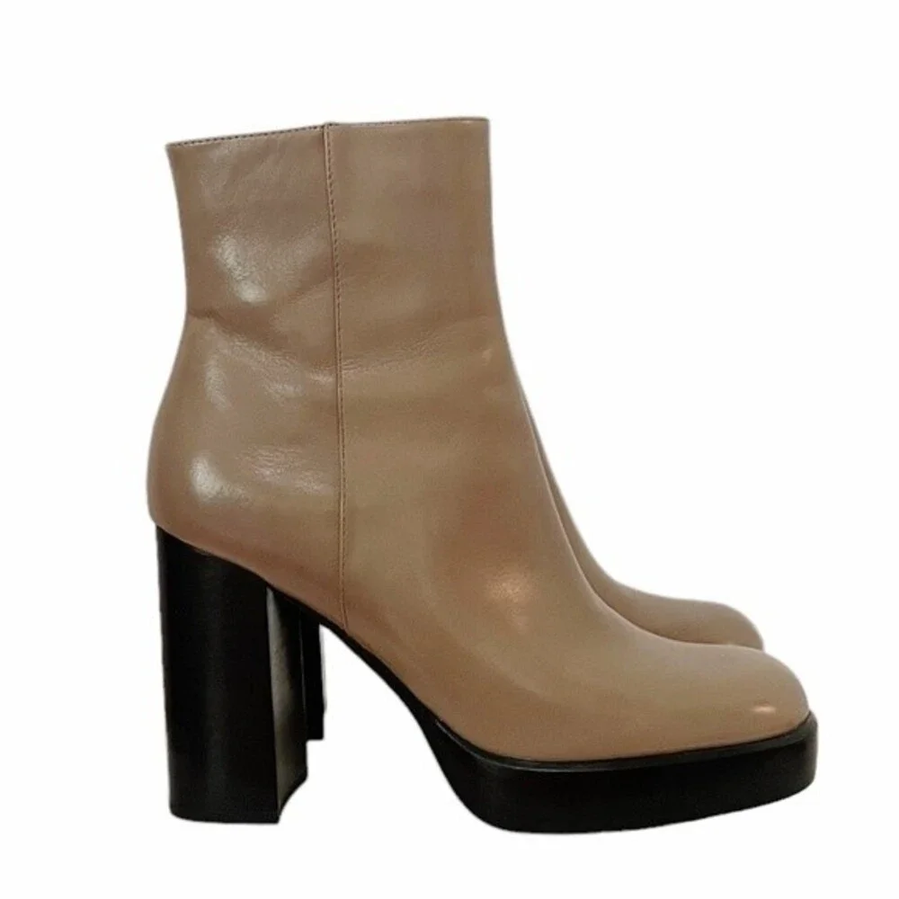 NEW Jeffrey Campbell Retro 70s Platform Boot Taupe Beige & Black Leather Size 8 - Picture 4 of 13